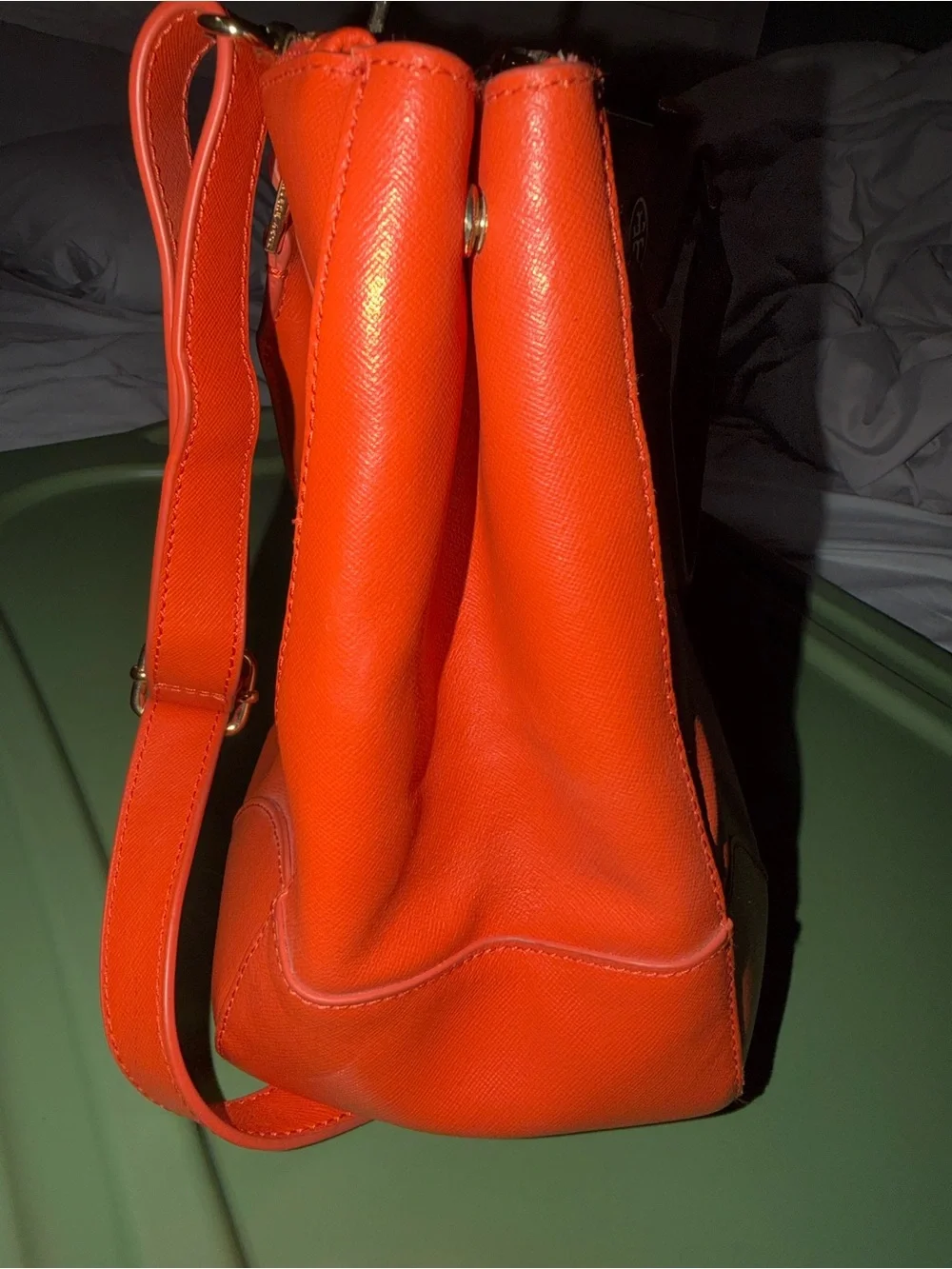 Tory Burch Orange Robinson Double Zip Top Handle Tote with Gold Logo